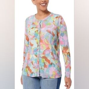 LOGO Layers Watercolor Printed Mesh Blouse